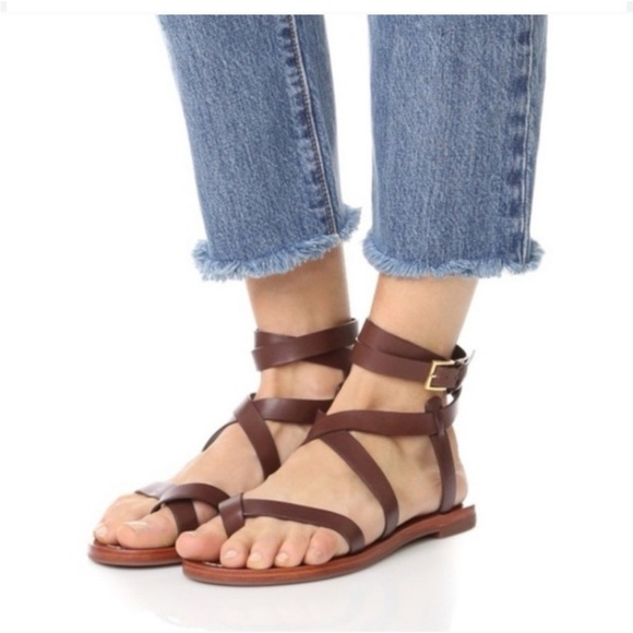 Tory Burch Brown Gladiator Sandals with Gold Buckle - Picture 7 of 9